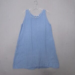 Puro Lino Dress Blue Linen Braided Trim Coastal Breathable Shift Made in Italy